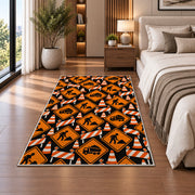 Construction Sign Pattern Rug in a bedroom beside the bed