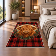 Highland Cow Tartan Plaid Rug in a bedroom beside the bed