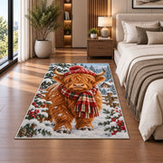 Highland Cow Winter Rug in a bedroom beside the bed