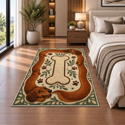 Long Dachshund Border Rug in a bedroom beside the bed