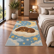 Sleeping Dachshund Puppy Rug in a bedroom beside the bed