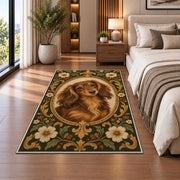 Vintage Dachshund Portrait Rug in a bedroom beside the bed
