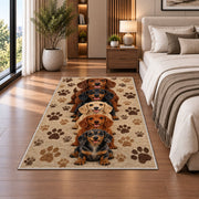 Dachshund Family Rug in a bedroom beside the bed