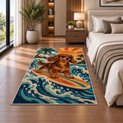 Surfing Dachshund Rug in a bedroom beside the bed