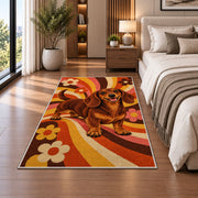 Retro Dachshund Rug in a bedroom beside the bed
