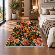 Floral Dachshund Rug in a bedroom beside the bed