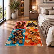 Pop Art Dachshund Rug in a bedroom beside the bed