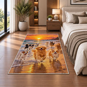 Dogs Running on the Beach rug in a bedroom beside the bed