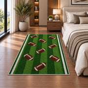 Football Turf Stripe rug in a bedroom beside the bed