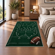 Football Playbook Chalkboard rug in a bedroom beside the bed
