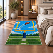 Field Goal Kick rug in a bedroom beside the bed