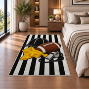 Football Referee rug in a bedroom beside the bed