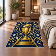 Football Championship Trophy rug in a bedroom beside the bed