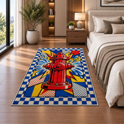 Pop Art Fire Hydrant rug in a bedroom beside the bed