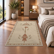 Minimalist Firefighter Line Art rug in a bedroom beside the bed