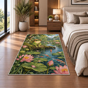 frog fishing at the pond rug in a bedroom beside the bed