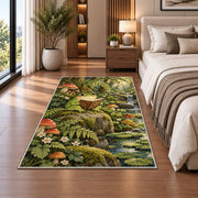 frog reading a book rug in a bedroom beside the bed