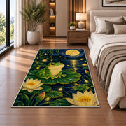 frog under the full moon rug in a bedroom beside the bed