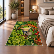 frog in a vegetable garden rug in a bedroom beside the bed
