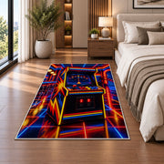 Retro Arcade Cabinet rug in a bedroom beside the bed