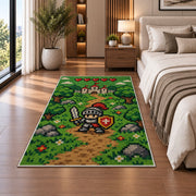 Pixel Knight Adventure rug in a bedroom beside the bed