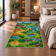 Game Level Map rug in a bedroom beside the bed