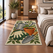 Gardening Rug in a bedroom beside the bed