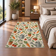 Garden Tools Pattern Rug in a bedroom beside the bed