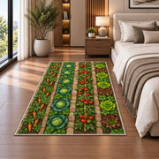 Vegetable Garden Rug in a bedroom beside the bed