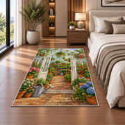 Greenhouse Rug in a bedroom beside the bed