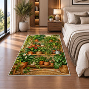 Houseplant Shelf Rug in a bedroom beside the bed