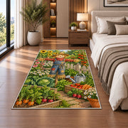 Scarecrow Garden Rug in a bedroom beside the bed