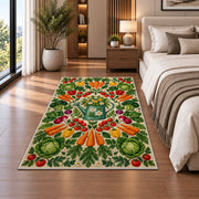 Vegetable Mandala Rug in a bedroom beside the bed