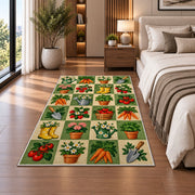 Checkered Garden Rug in a bedroom beside the bed