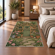 Garden Shed Rug in a bedroom beside the bed