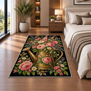 Watering Can Floral Rug in a bedroom beside the bed
