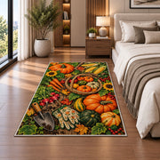 Fall Harvest Garden Rug in a bedroom beside the bed