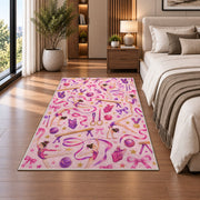 Gymnastics Pattern Rug in a bedroom beside the bed