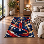 Gymnastics Still Rings Rug in a bedroom beside the bed