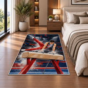 Pommel Horse Gymnastics Rug in a bedroom beside the bed