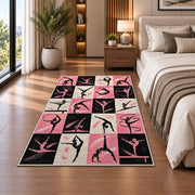 Gymnastics Poses Grid Rug in a bedroom beside the bed