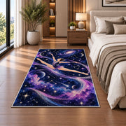 Galaxy Gymnast Rug in a bedroom beside the bed