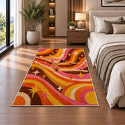 Retro Gymnastics Rug in a bedroom beside the bed