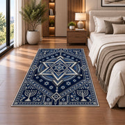 Star of David Medallion Rug in a bedroom beside the bed