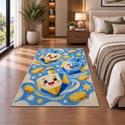 Cute Dreidel Kids Rug in a bedroom beside the bed