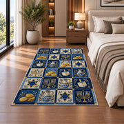 Hanukkah Patchwork Rug in a bedroom beside the bed