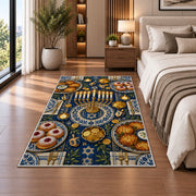 Hanukkah Table Rug in a bedroom beside the bed