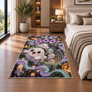 Cute Boo ghost well area rug in a bedroom beside the bed