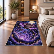 Cute bat full moon galaxy area rug in a bedroom beside the bed