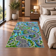 Winding Green City Roads Rug, Blue River Town Area Carpet for Kids Bedroom and Playroom Decor - image 5